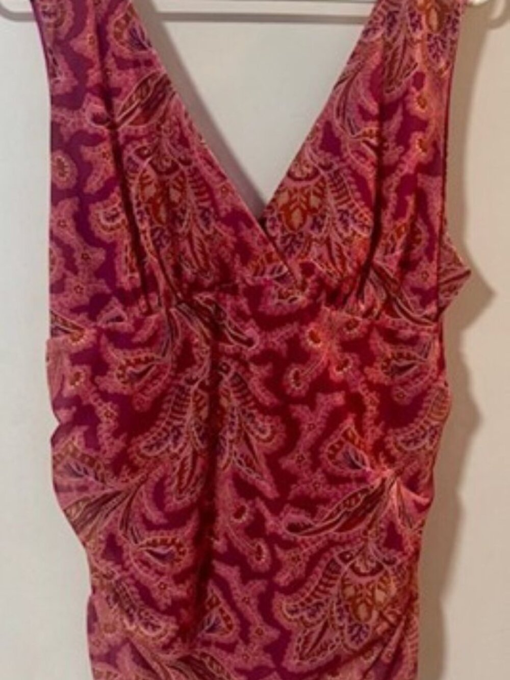 Anthropologie Pink Paisley Rouched Faux Wrap top - Size XL